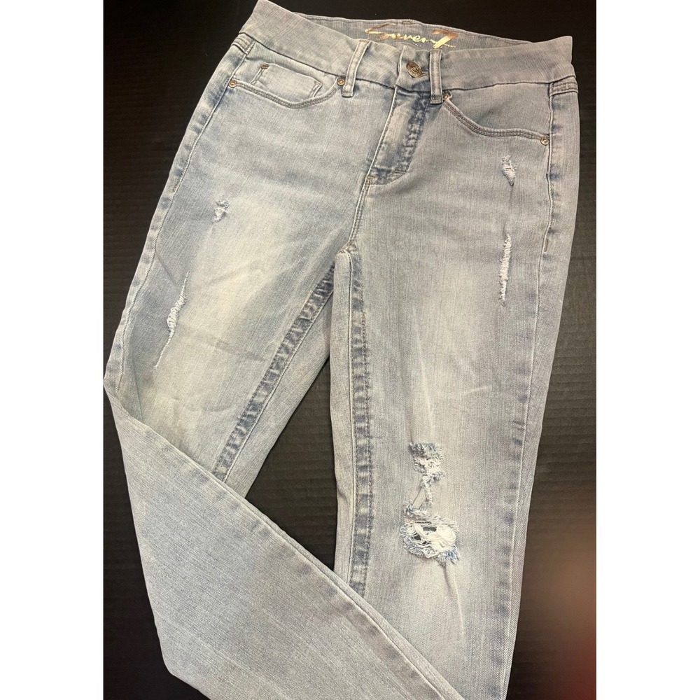 Seven7 Tummyless High Rise Skinny Jeans Light Wash Distressed Blue Denim Size 4